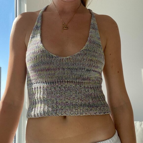 Urban Outfitters Knit Multi Color Thick Material Sleeveless Halter Crop Top - Picture 1 of 4